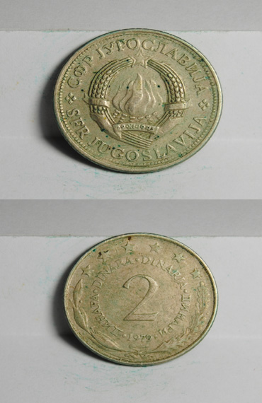 Moneda de 2 Dinares de Yugoslavia 1979