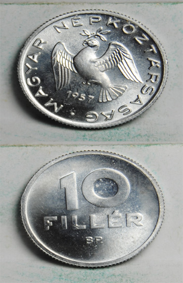 Moneda de 10 Filler de Hungria 1957