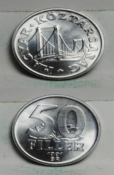 Moneda de 50 Filler de Hungria 1991