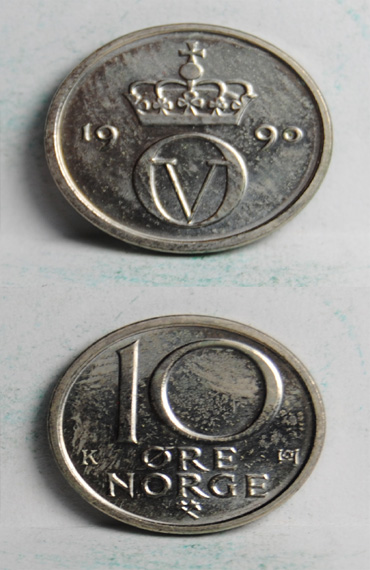 Moneda de 10 Ore de Noruega 1990